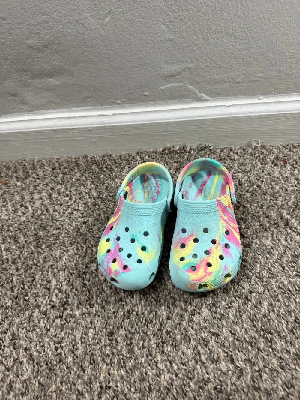 CROCS Kids Aqua Multi-Color Tie-Dye Slip-Ons